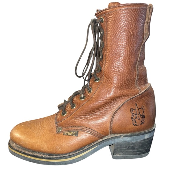 Rhino Brown Leather Lace Up Boots - Picture 3 of 13